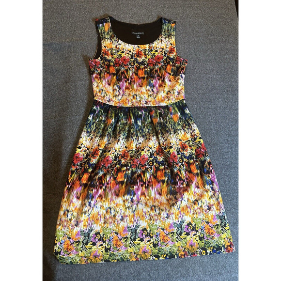 Cynthia Rowley Dress Womens Size 6 Silver Multicolor Orange Sleeveless Fit Flare - Picture 1 of 4